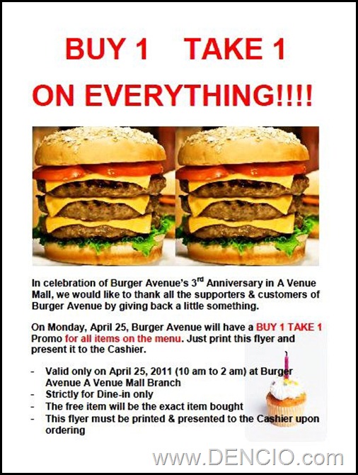 Burger Avenue Buy 1 Take 1 Sale