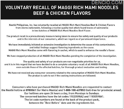 Photo of Voluntary Recall of Maggi Rich Mami Noodles